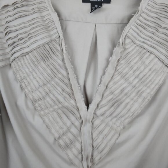 Alfani | Raw Edge Cotton Adjustable Sleeve Blouse Tan | Size 10 - Picture 5 of 7